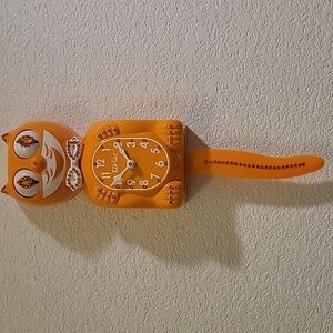 RARE Jeweled Festival Orange Kit Kat Cat Klock Clock